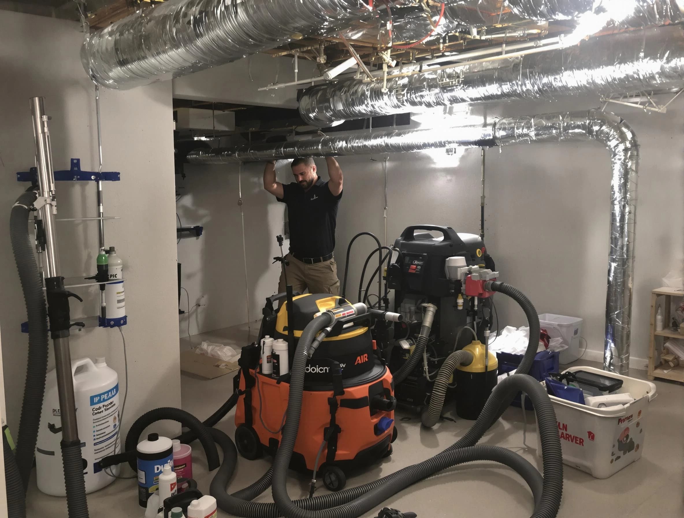 Haverhill Air Duct Cleaning specialist performing professional mold removal from air ducts using safety equipment in Haverhill