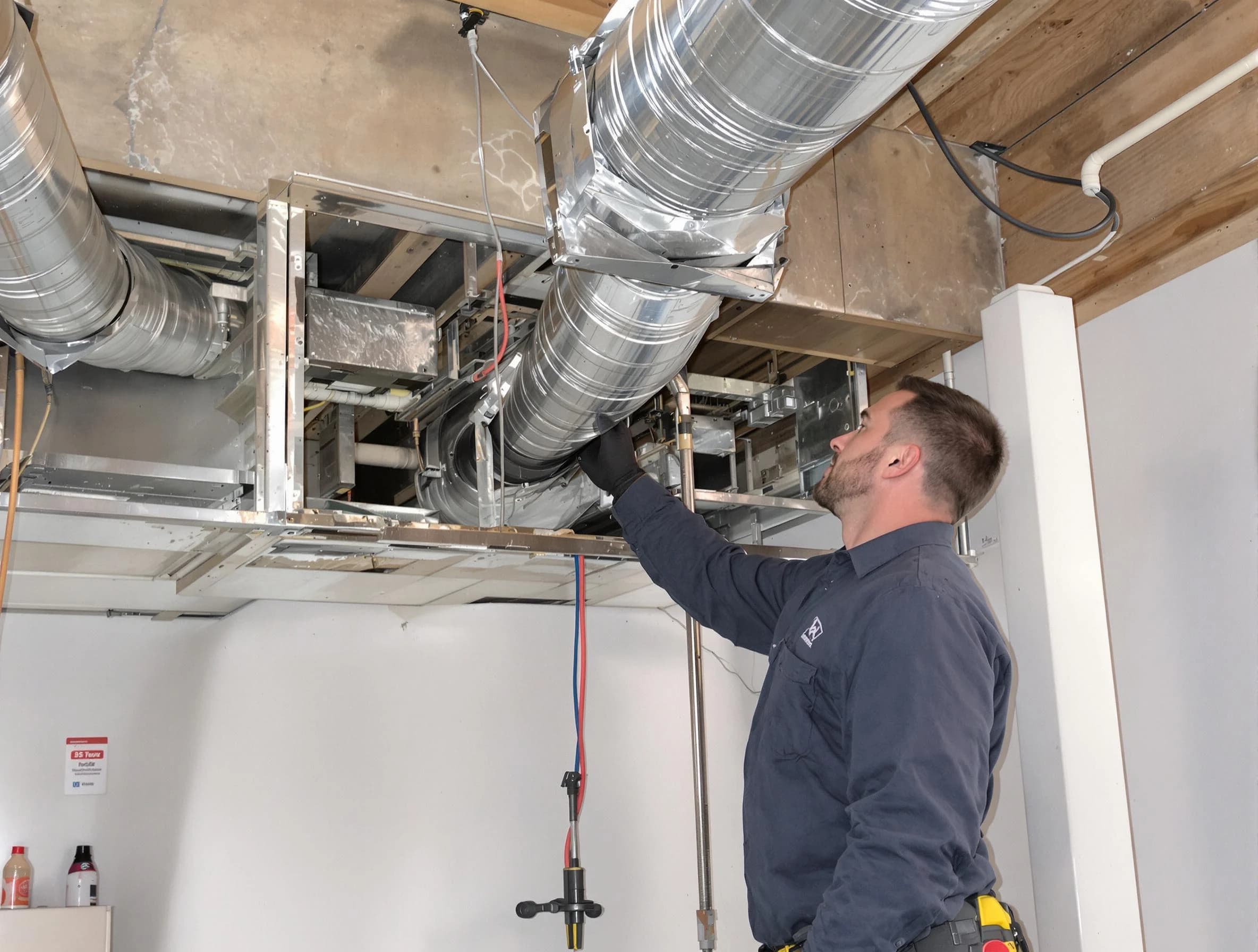 Haverhill Air Duct Cleaning technician performing professional air duct repair using specialized tools in Haverhill